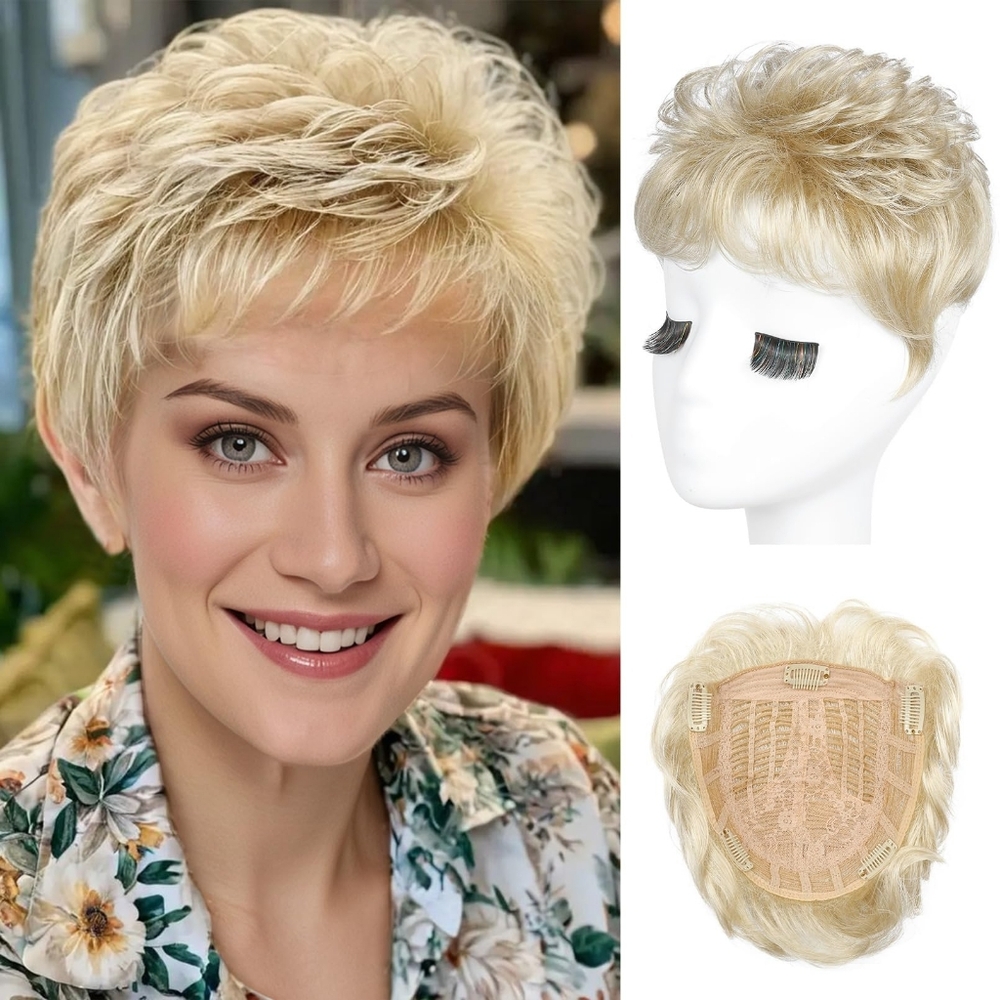 ShortBlondeHair‎ Topper • Large Coverage • Clip-In • Natural Volume for Thinnin